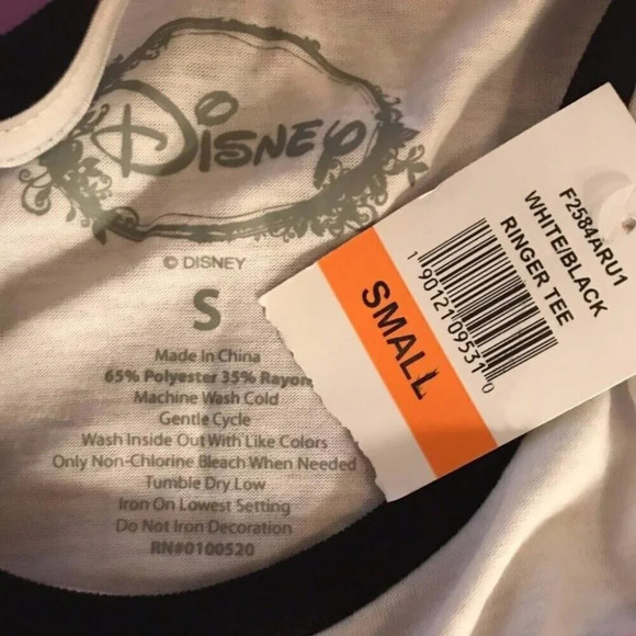 Disney S White Minnie Mouse Red Graphic Black Accent Short Sleeve Ringer Tee - Picture 6 of 6